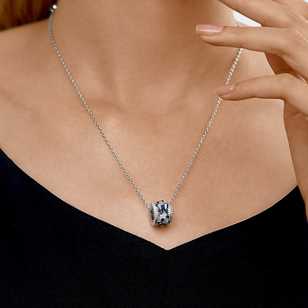 Gnoce Blue Butterfly Drum Pendant Necklace_4