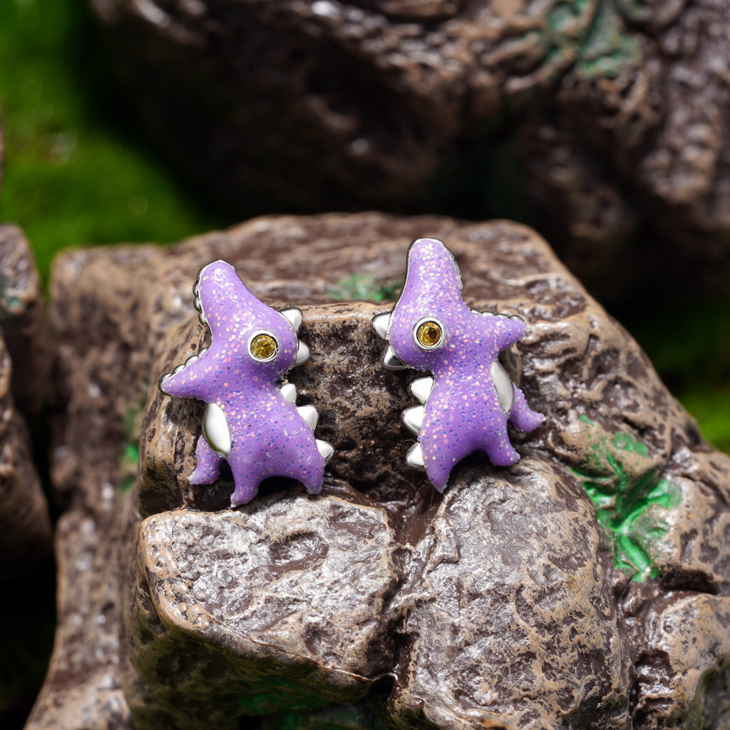 Gnoce Purple Tyrannosaurus Dinosaur Glow-in-the-Dark Stud Earrings_4