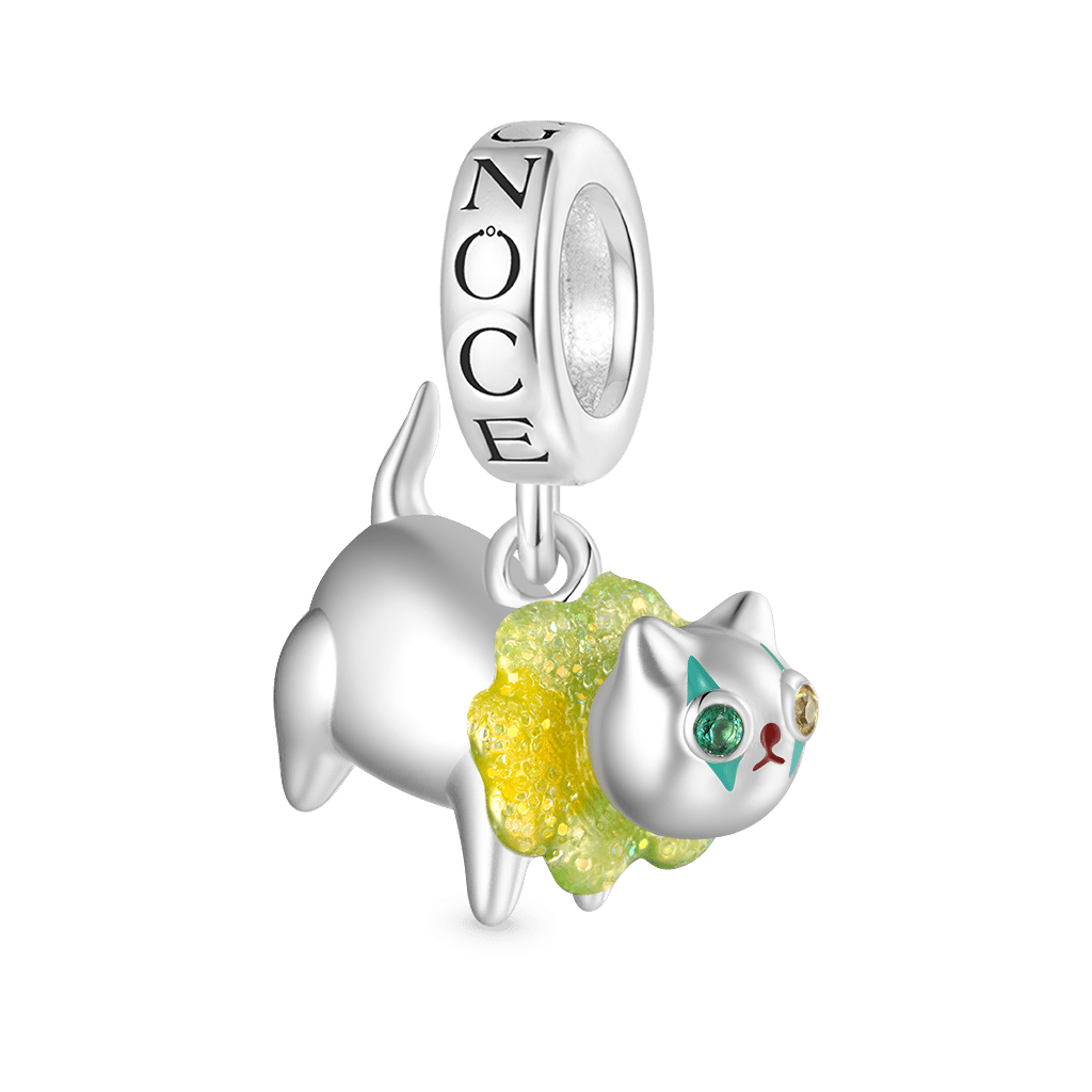 Gnoce Glow-in-the-Dark Clown Cat Pendant Dangle Charm Eyes Inlaid with Gemstones_2