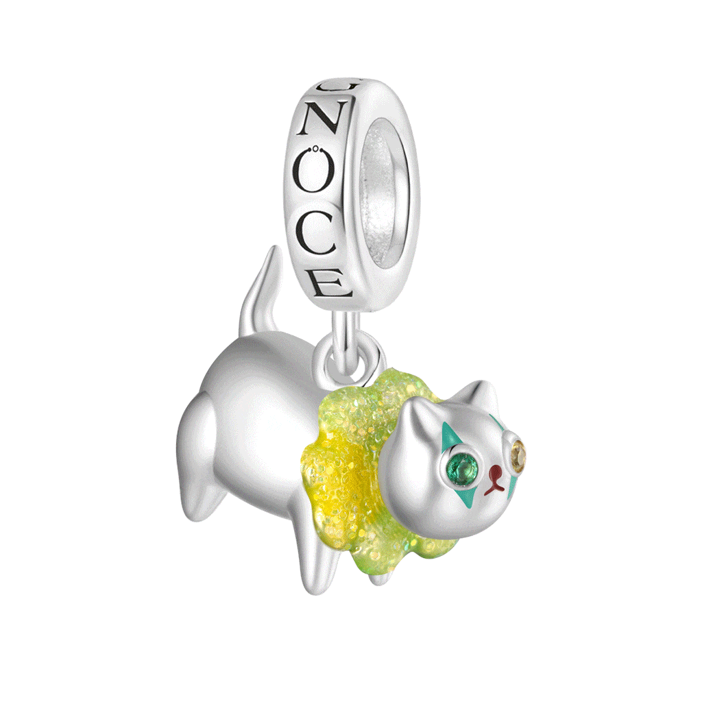Gnoce Glow-in-the-Dark Clown Cat Pendant Dangle Charm Eyes Inlaid with Gemstones_1