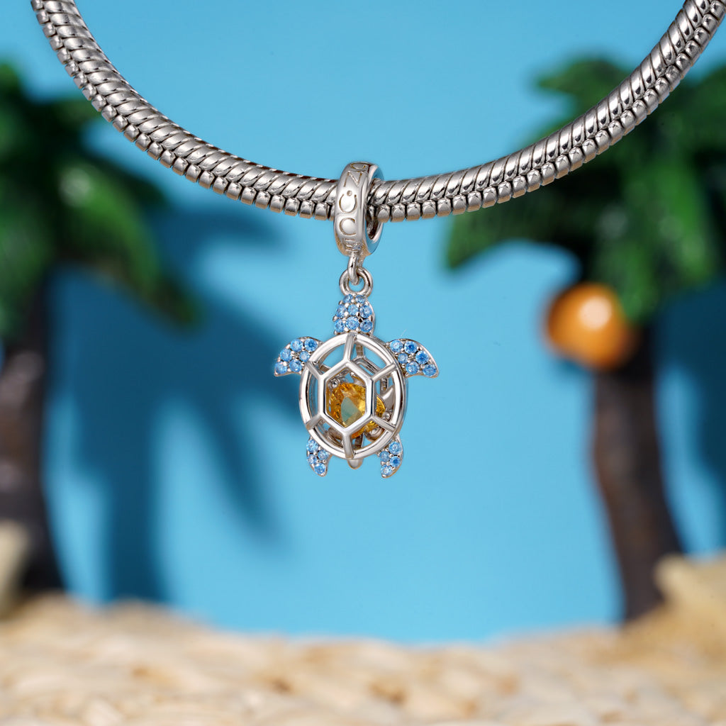 Gnoce Cage of Small ​​Sea Turtle Heart Birthstone Pendant Dangle Charm_4