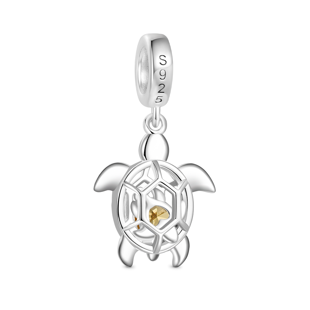 Gnoce Cage of Small ​​Sea Turtle Heart Birthstone Pendant Dangle Charm_3