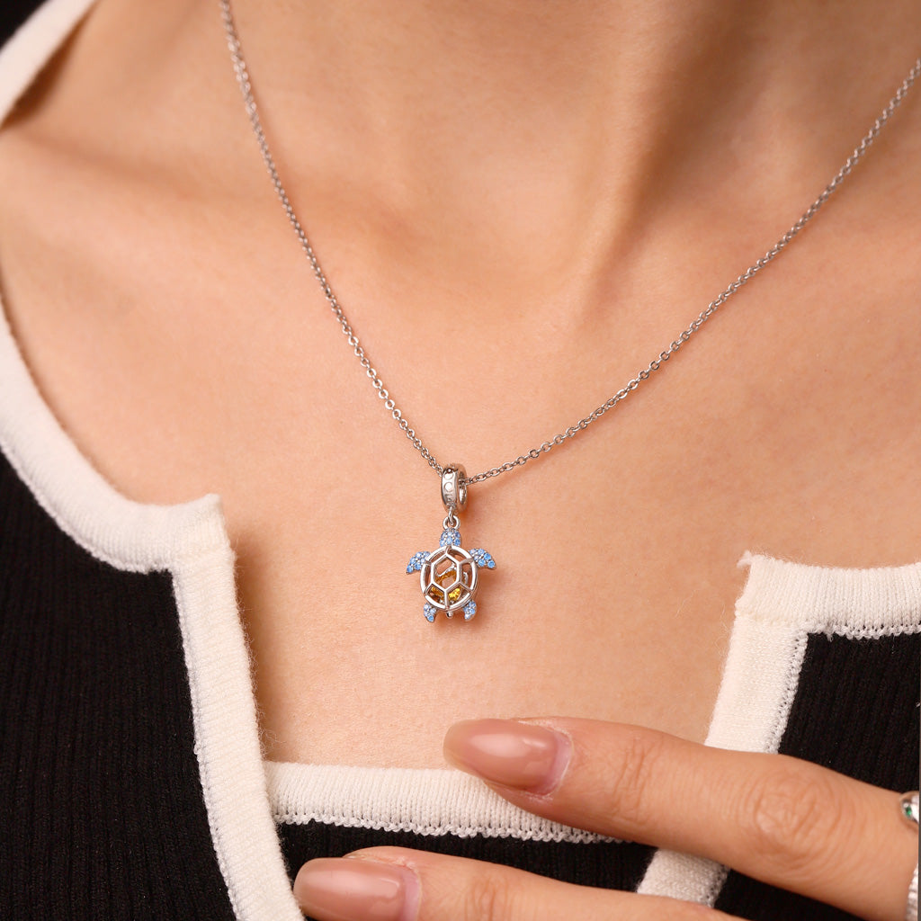 Gnoce Cage of Small ​​Sea Turtle Heart Birthstone Pendant Dangle Charm_6