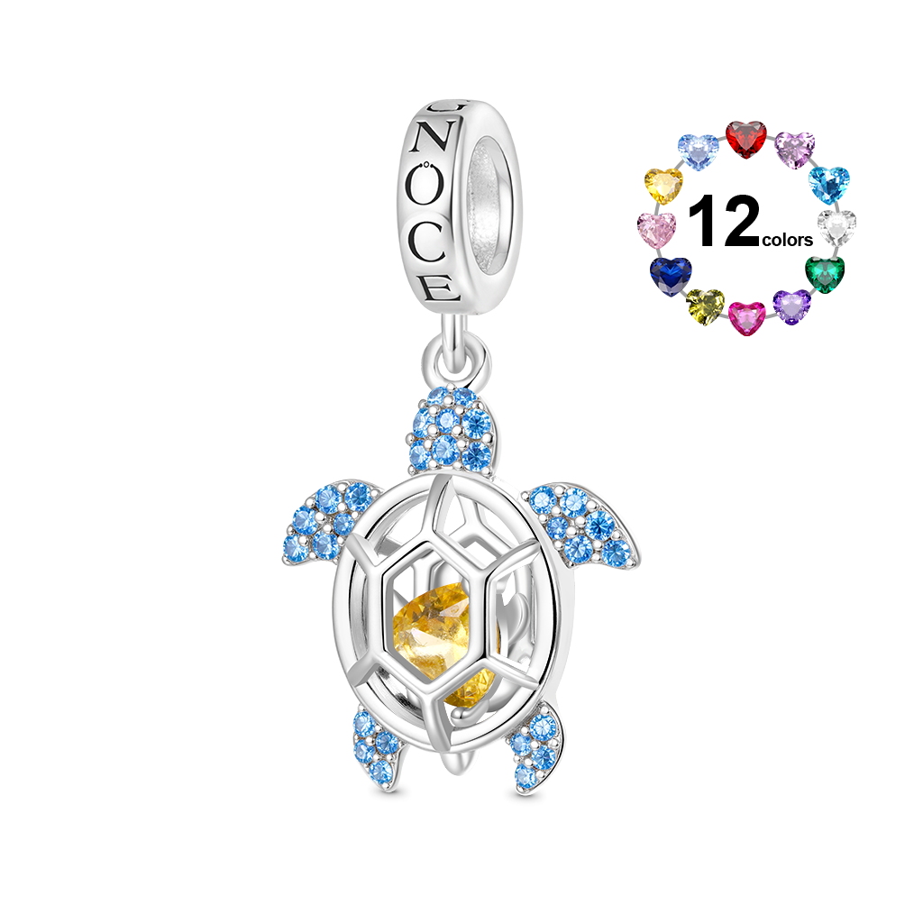 Gnoce Cage of Small ​​Sea Turtle Heart Birthstone Pendant Dangle Charm_1