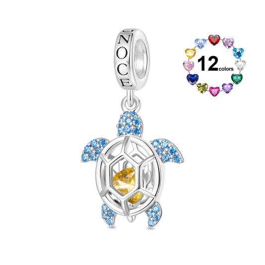 Gnoce Cage of Small ​​Sea Turtle Heart Birthstone Pendant Dangle Charm_1