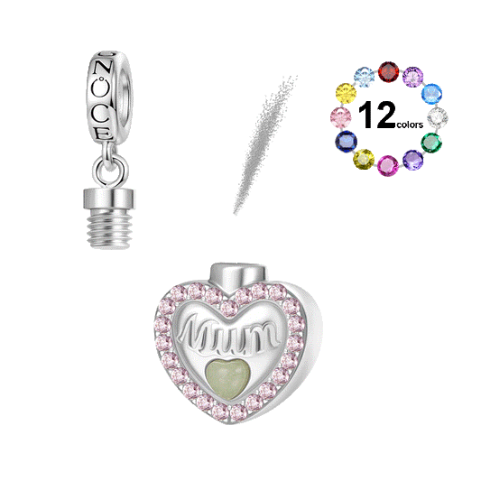 Gnoce Mum 'Forever In My Heart' Heart Memorial Urn Ashes Pendant Dangle Charm_1