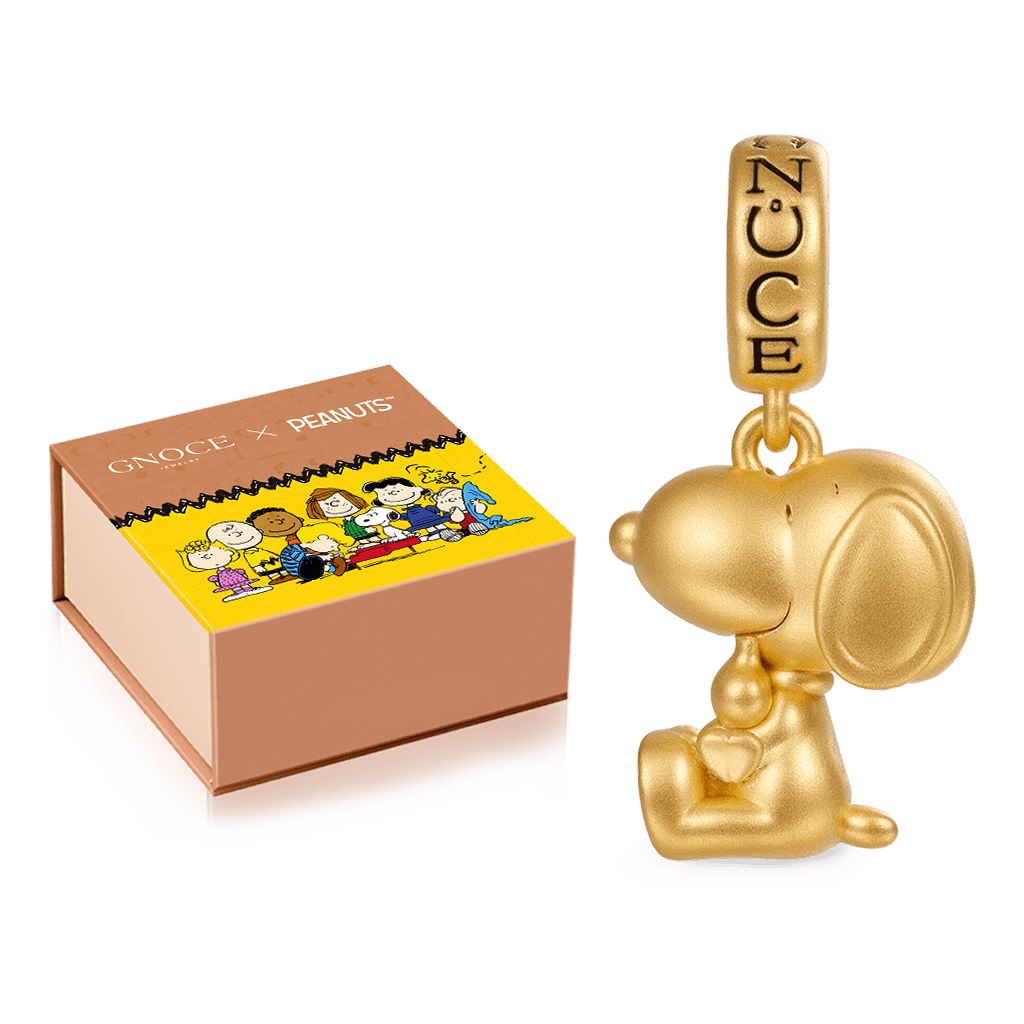 Gnoce 18k Gold Peanuts Snoopy Hugging Woodstock Pendant Dangle Charm_2