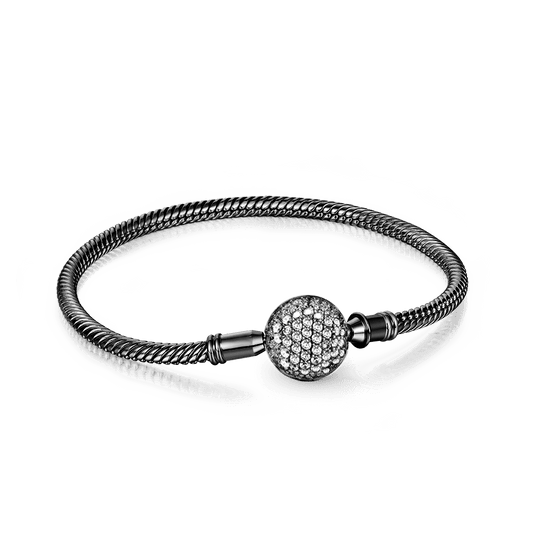 Black Crystal Round Shape Bracelet Sterling Silver Black Plated_1