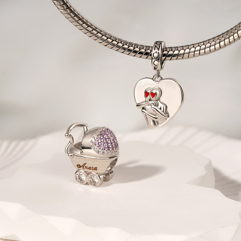 Gnoce Cute Bunny Baby Carriage Engravable Charm_5