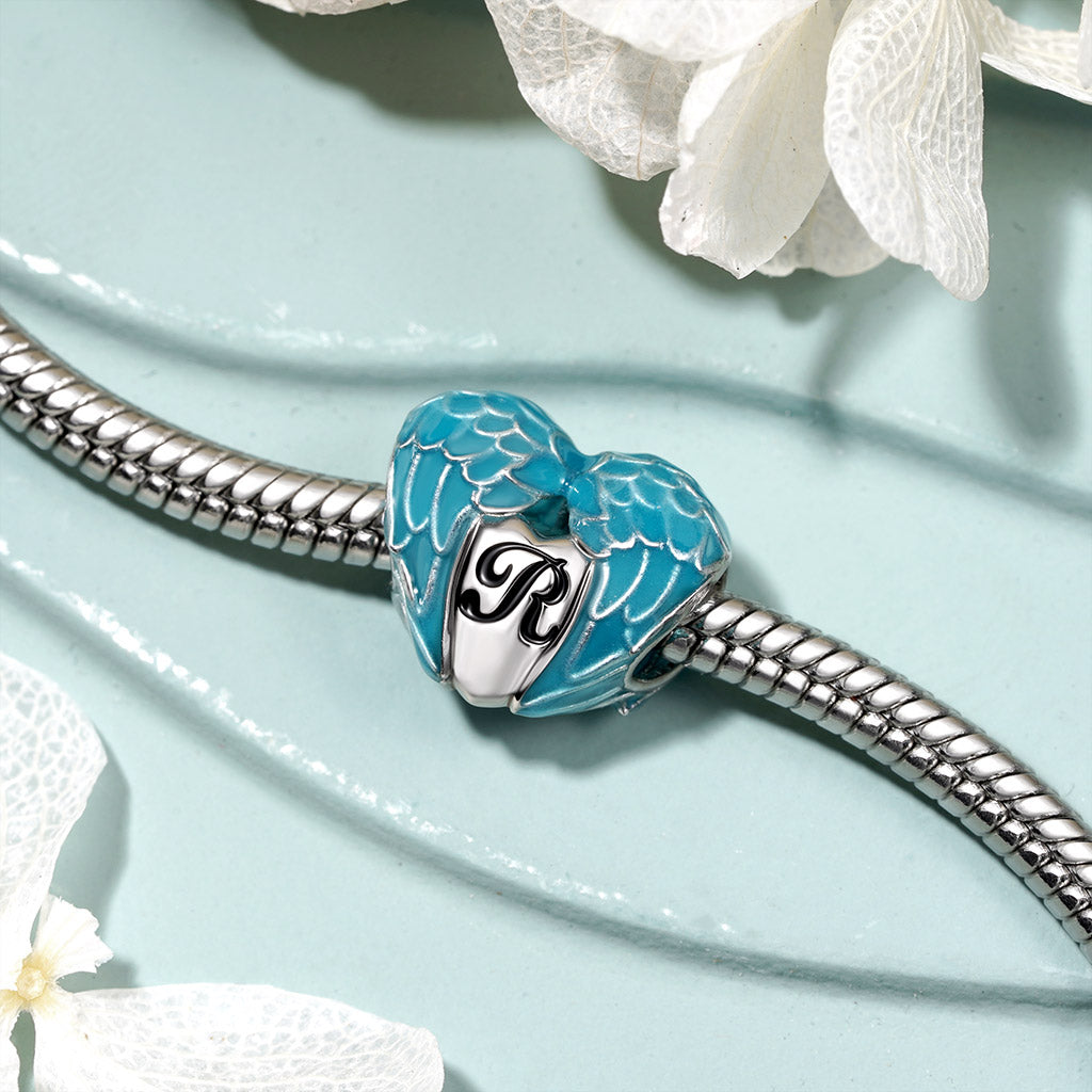 Gnoce Engravable Blue Glow-in-the-Dark Wings Heart Charm_5