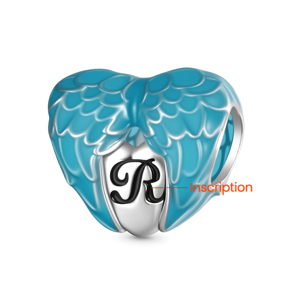 Gnoce Engravable Blue Glow-in-the-Dark Wings Heart Charm_3