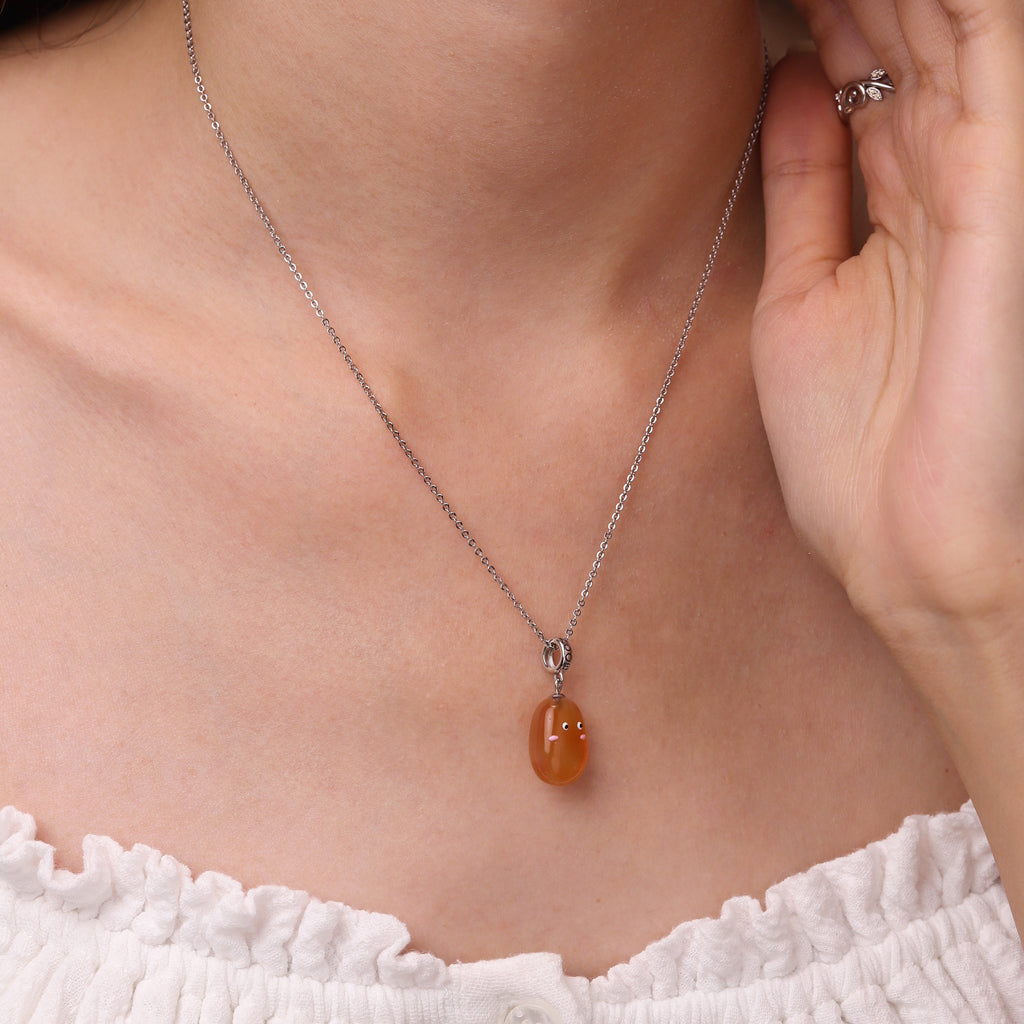 Gnoce Natural Orange Color Rain Flower Stone Pendant Dangle Charm_5