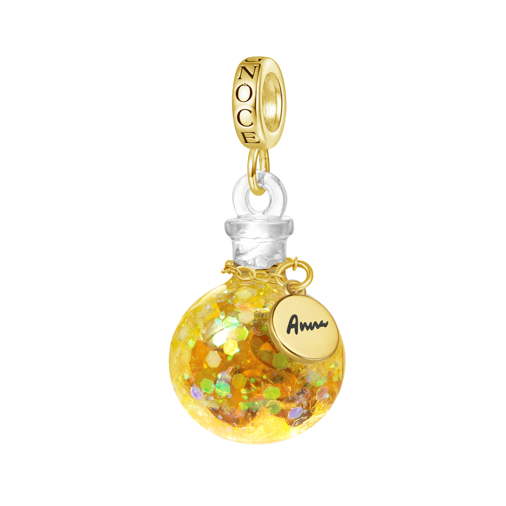 Gnoce Engravable Yellow Sequin Luminous Quicksand Bottle Pendant Dangle Charm_1