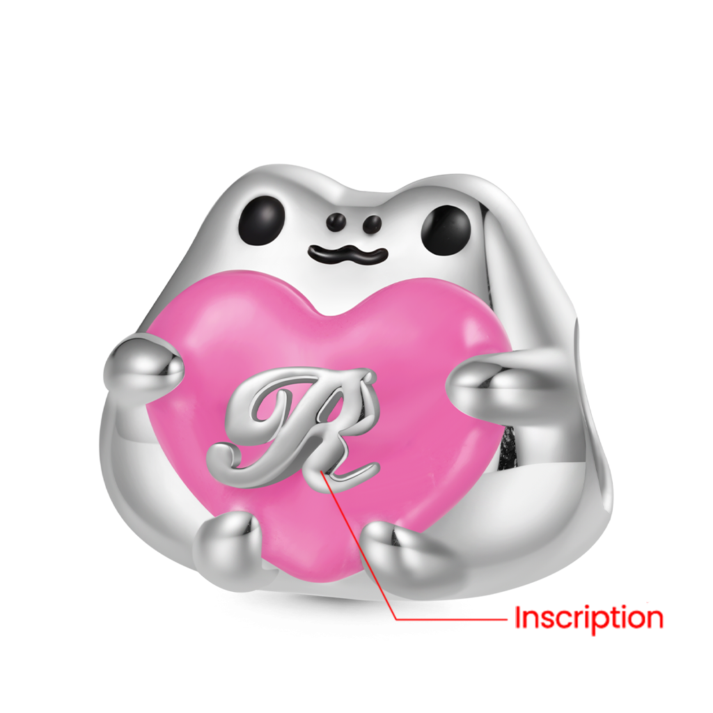 Gnoce Engravable Cute Frog Embraces Heart Charm_2
