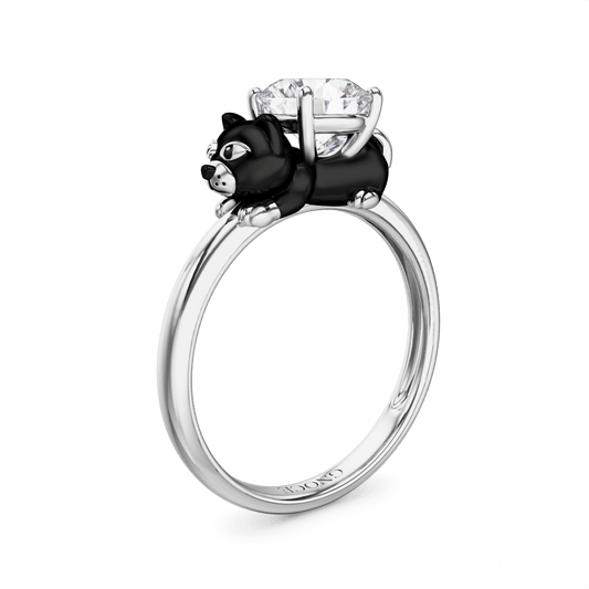 Gnoce Buttered Cat Embraces Moissanite Round Cut Ring_1