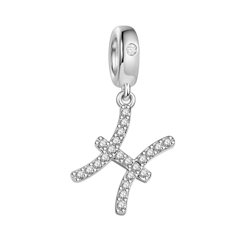 Gnoce "I Miss You" 925 Sterling Silver Pisces Charm Zodiac Sign Pendant With Cz For Bracelet_1