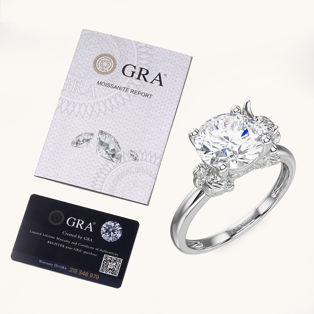Gnoce Highland Cow Embraces Moissanite Round Cut Ring_6