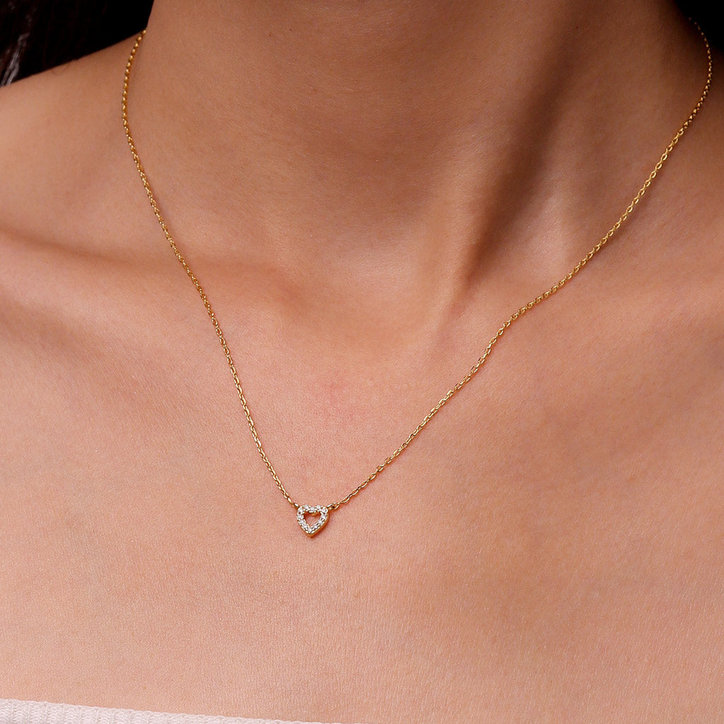 Gnoce 14K/10K Solid Gold Moissanite Love Heart Necklace_2