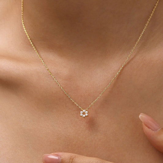 Gnoce 14K/10K Solid Gold Moissanite Hexagram Necklace_2