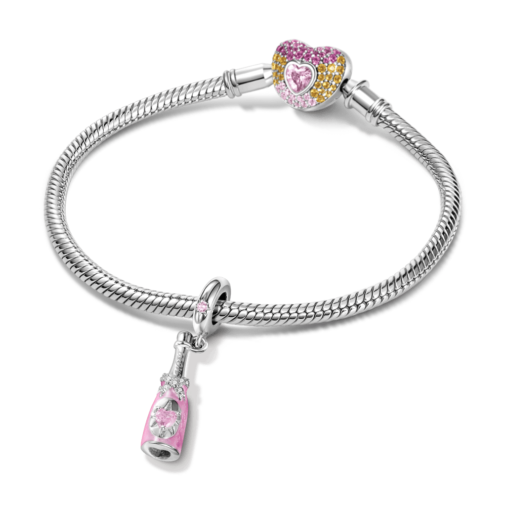 Gnoce Pink Champagne Bottle Pendant Dangle Charm_3