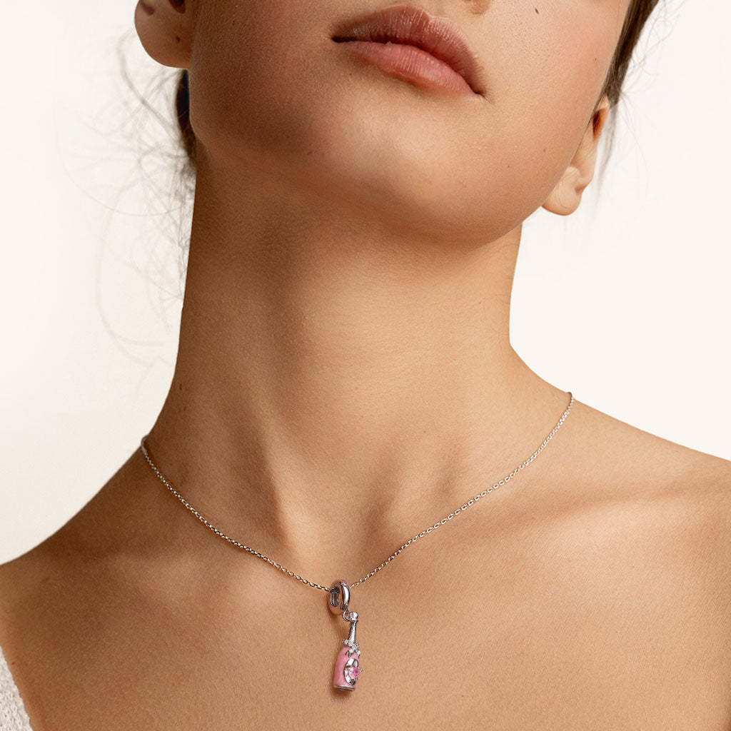 Gnoce Pink Champagne Bottle Pendant Dangle Charm_4