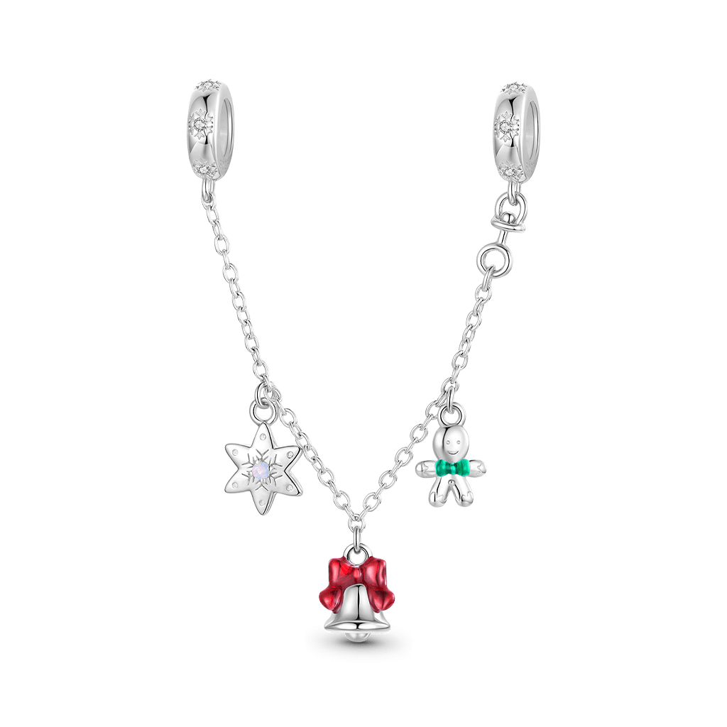 Gnoce Christmas Bell Snowflake & Gingerbread Man Safety Chain Charm_1