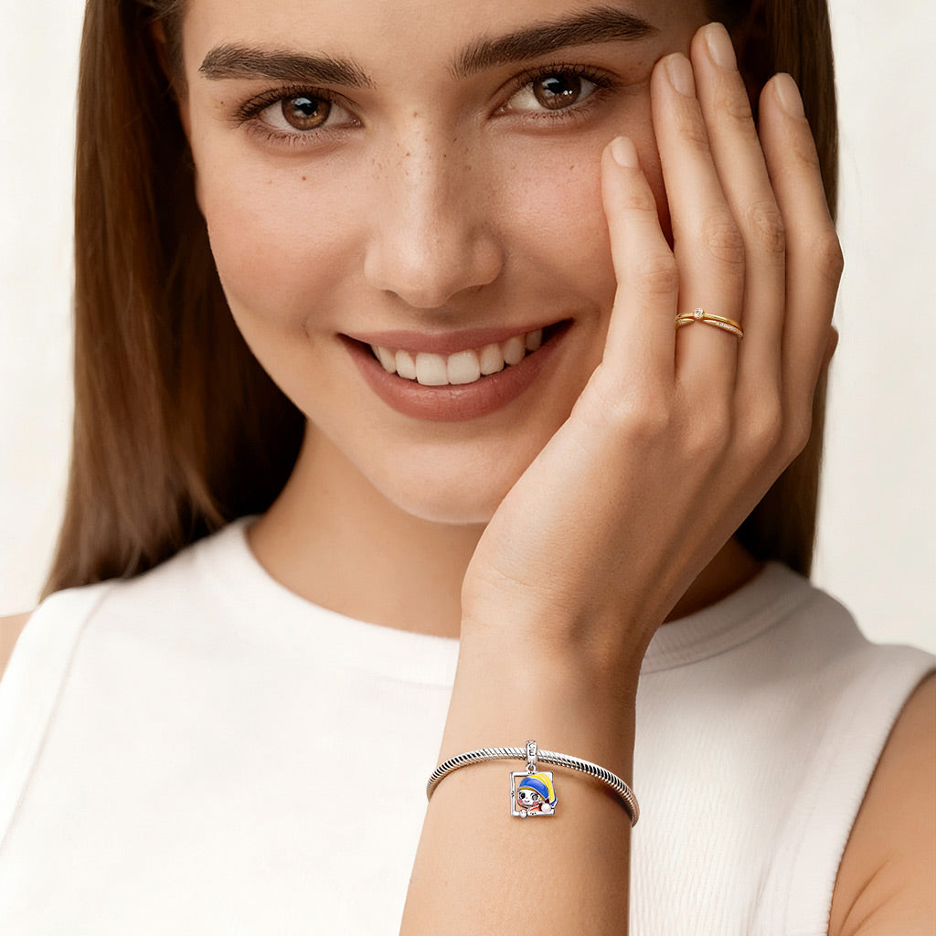 Gnoce Oil Painting Girl Pendant Dangle Charm_4