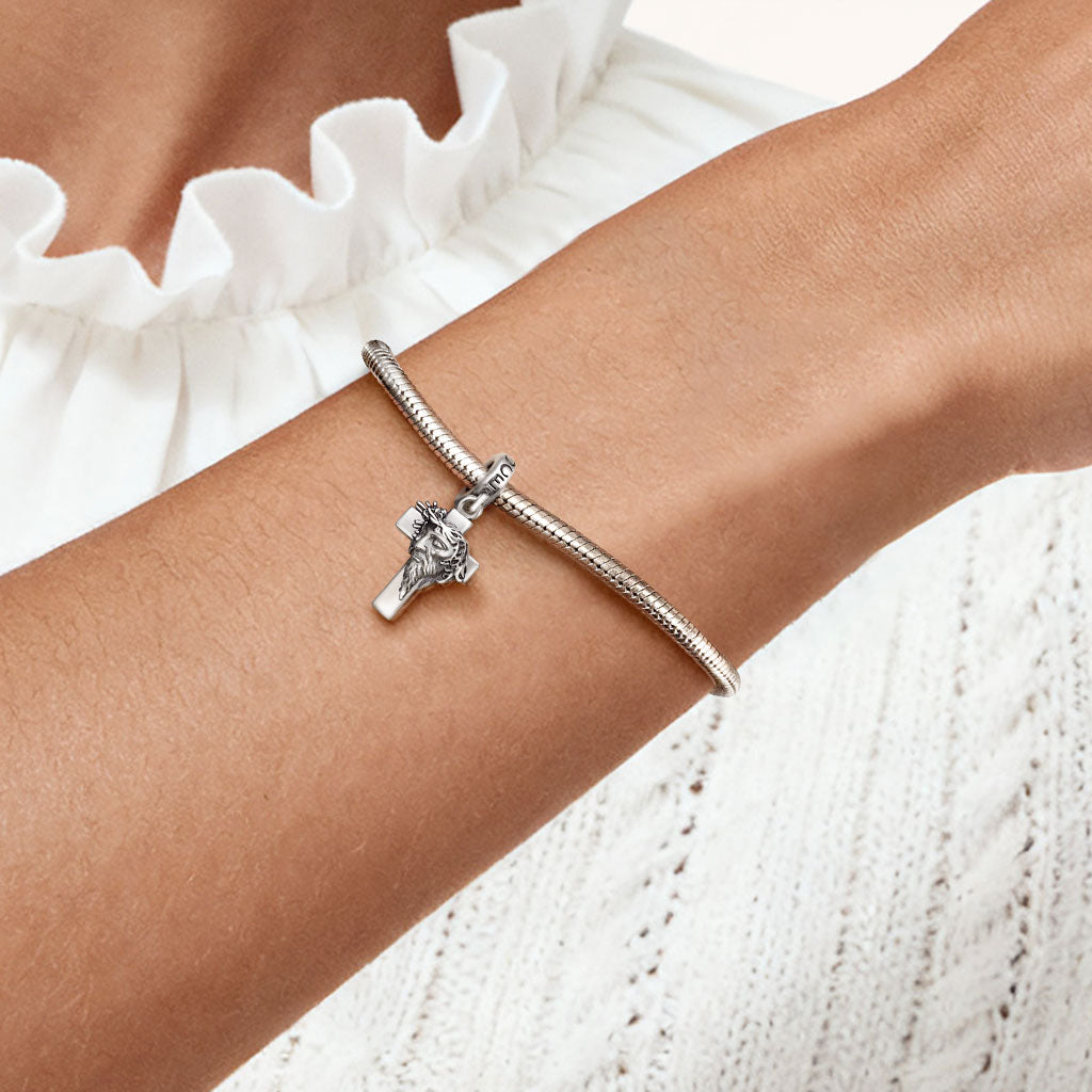 Gnoce Cross with Thorn Crown Pendant Dangle Charm_2