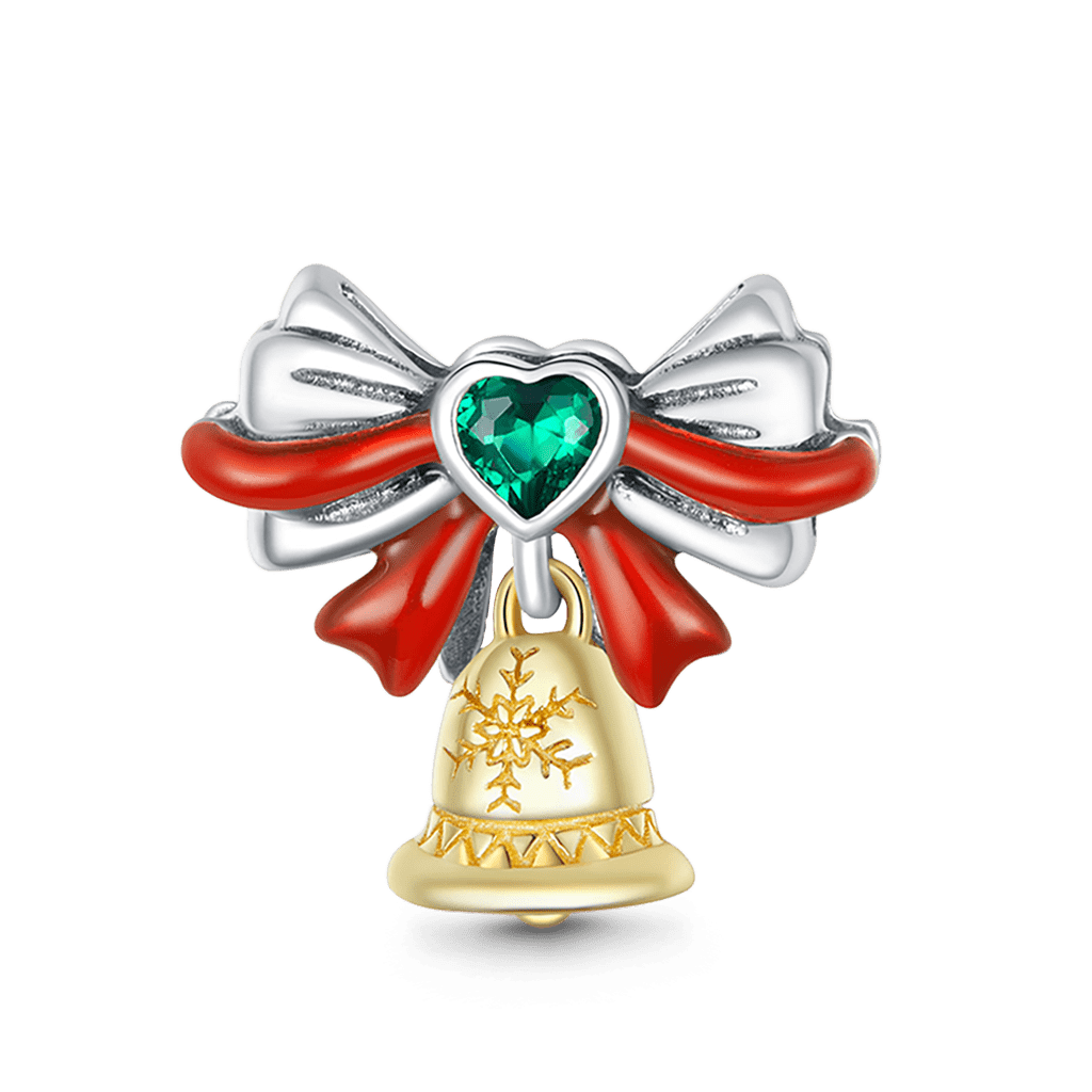 Christmas Bell Pendant Dangle Charm 925 Sterling Silver 18K Gold Plated Inlaid with Heart Shaped Zircon Stone_1