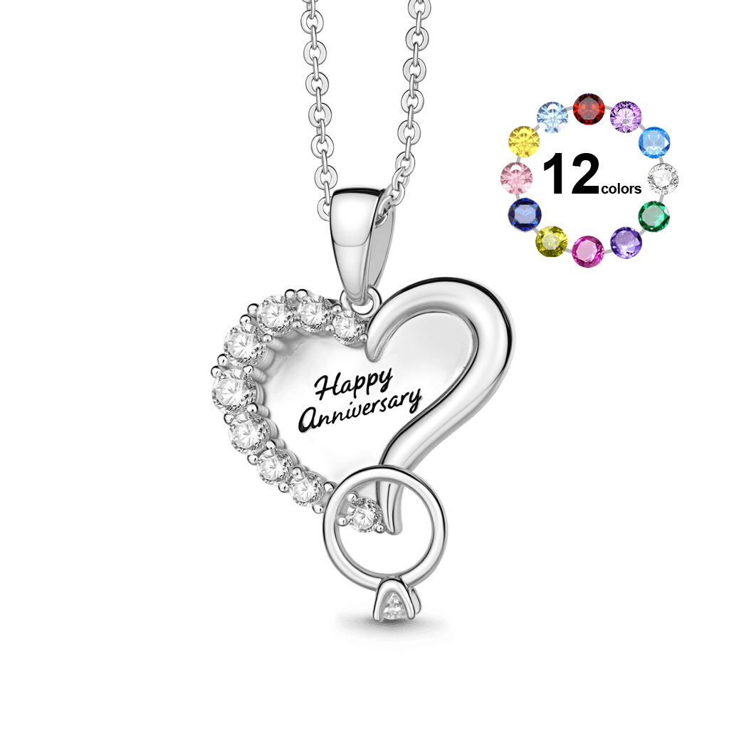 Gnoce ‘Happy Anniversary’ Customized Birthstone Heart-shaped Necklace_1