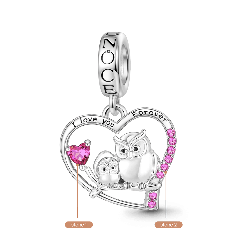 Gnoce 'I LOVE YOU FOREVER' Owl & Its Baby Heart Birthstones Pendant Dangle Charm_2