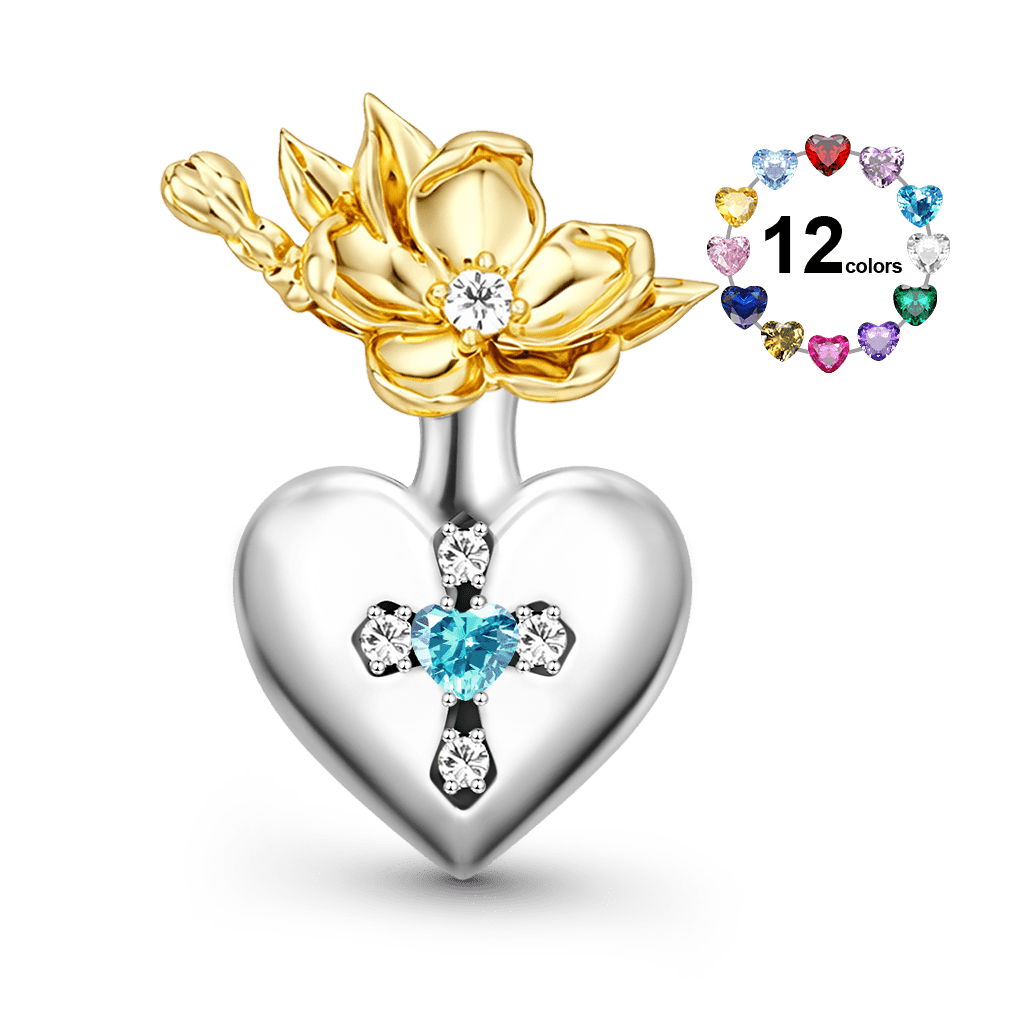 Gnoce Custom Birthday Flowers Birthstone Letter Heart Charm_1