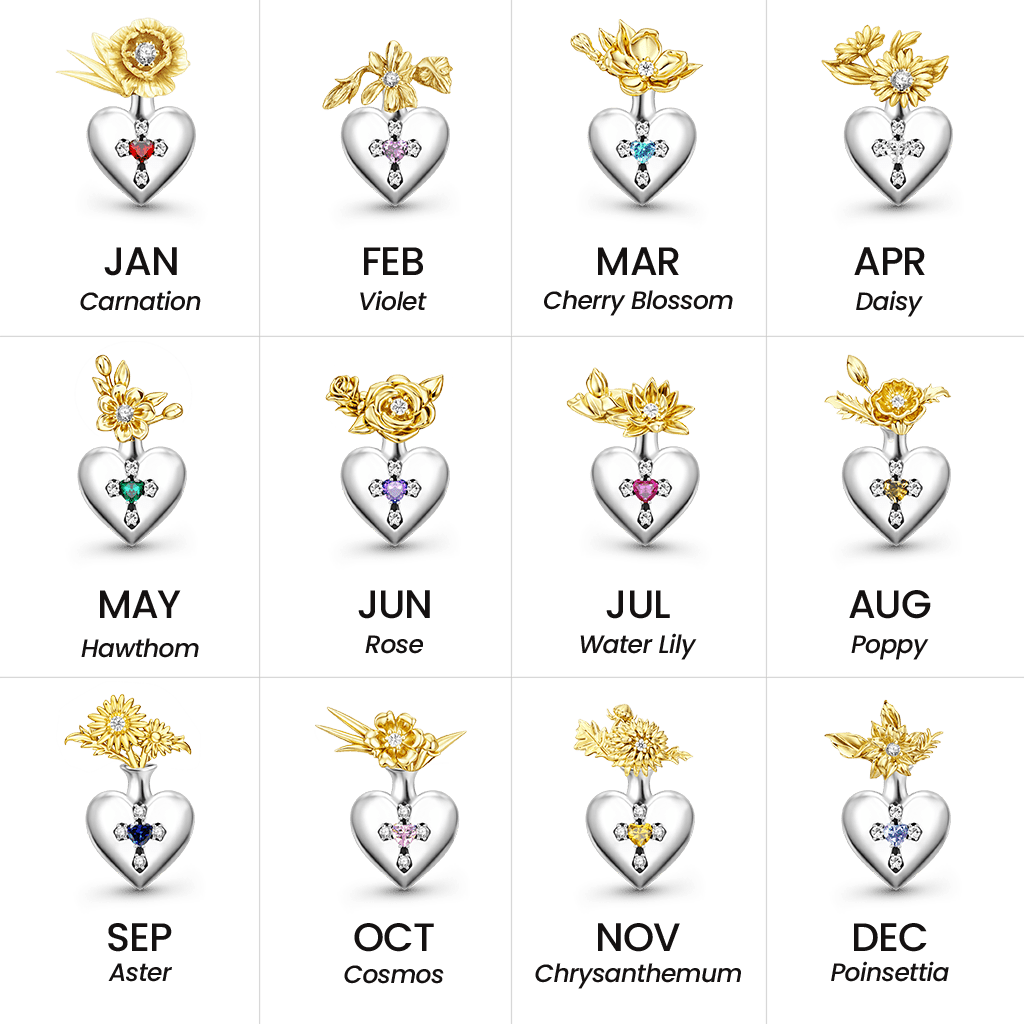 Gnoce Custom Birthday Flowers Birthstone Letter Heart Charm_3