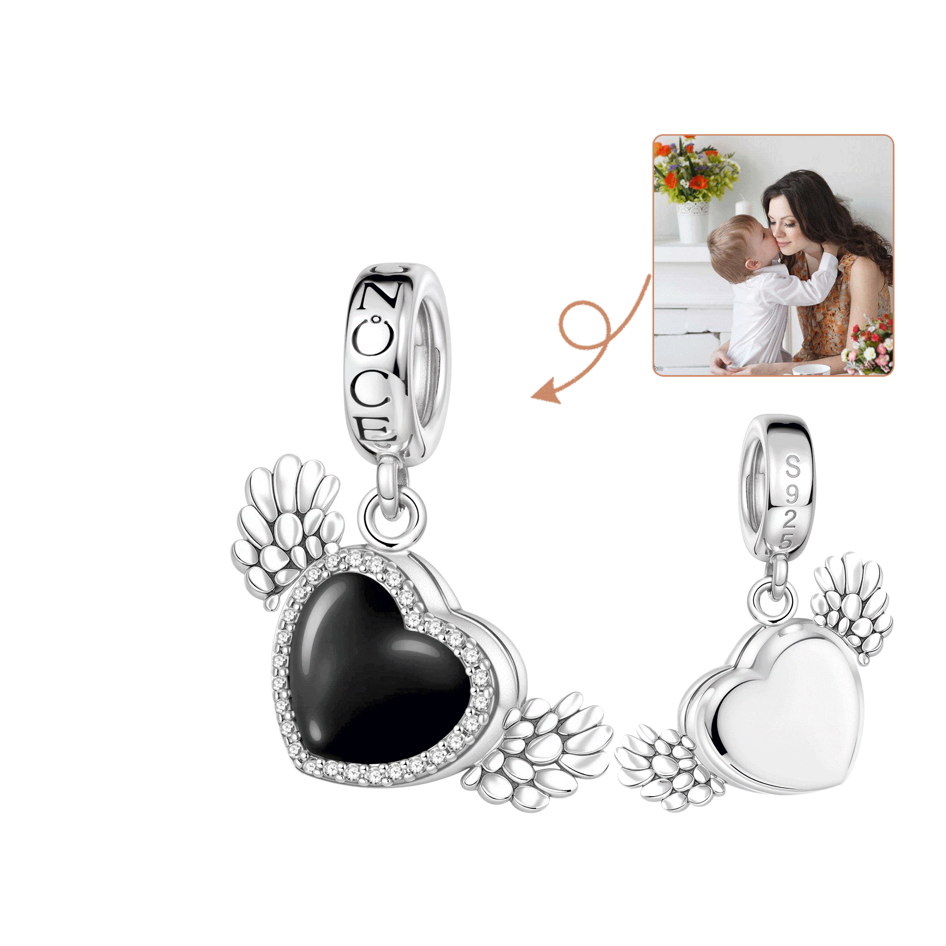 Gnoce Heating Color-changing Magic Personalized Photo Angel Wings Heart Charm_1