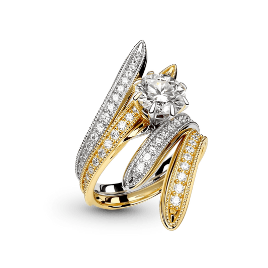 Gnoce Two-Tone Gold Intertwined Round-Cut Moissanite Ring_1