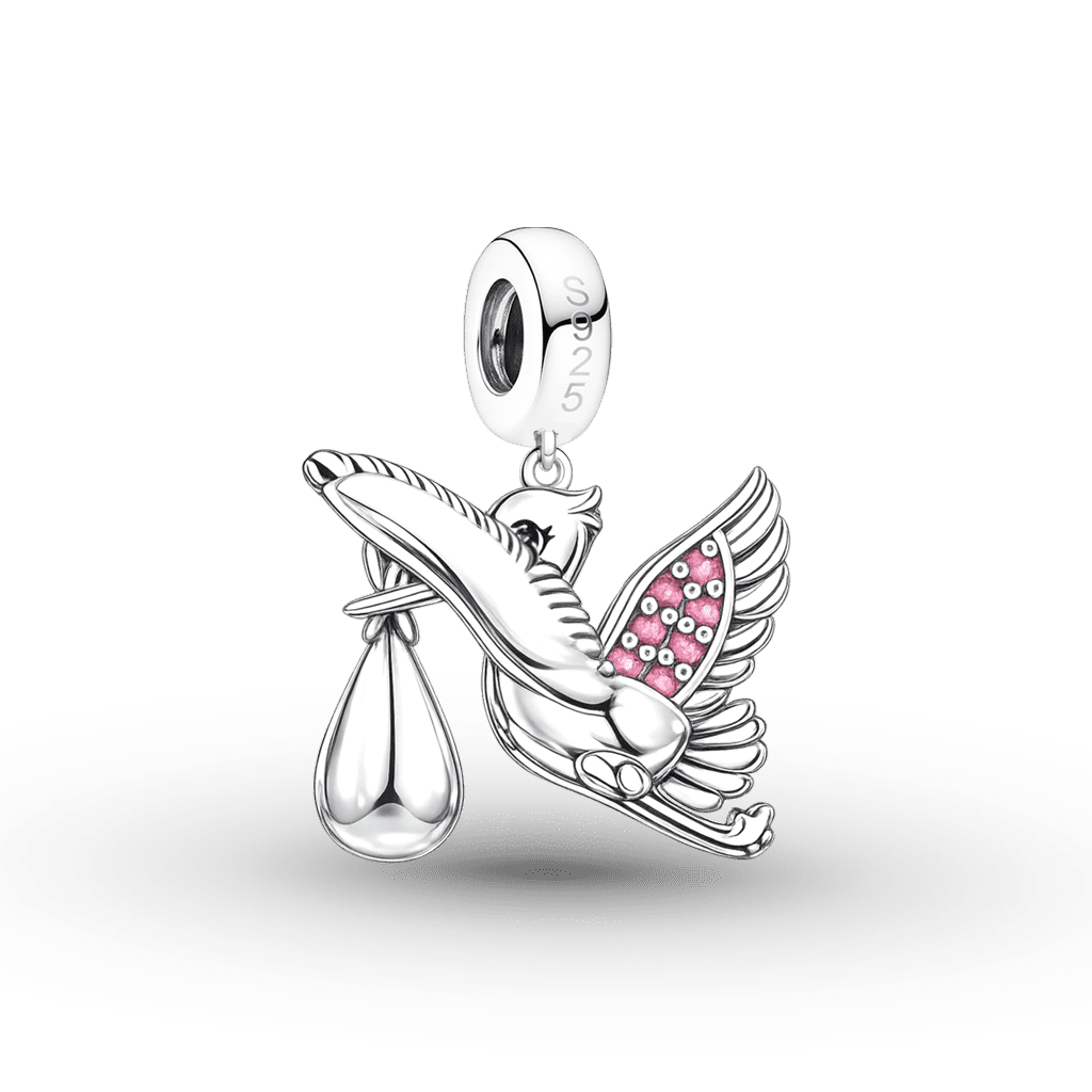 Gnoce Mother's Day Stork & Baby Pendant Dangle Charm_6