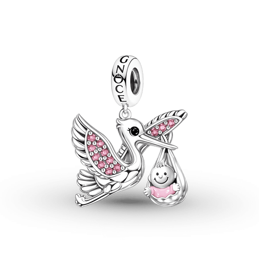 Gnoce Mother's Day Stork & Baby Pendant Dangle Charm_1