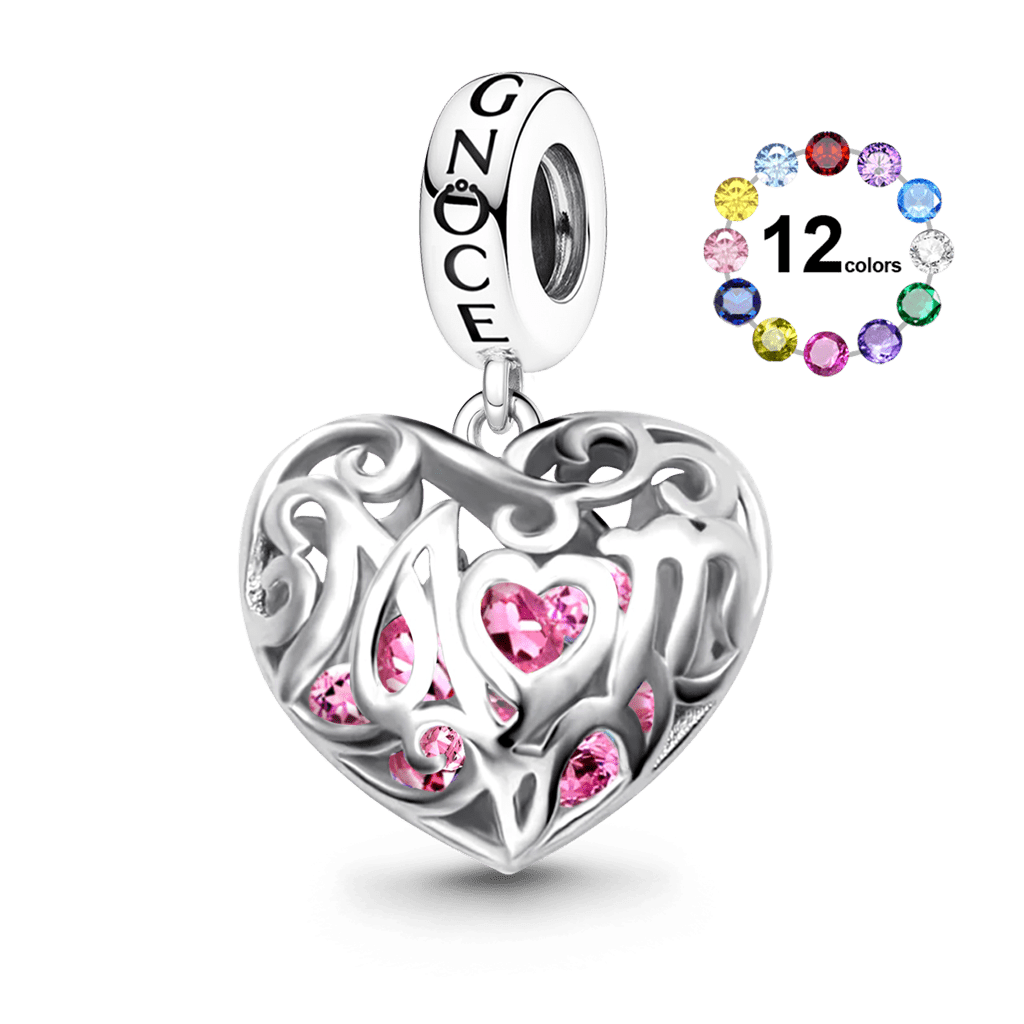 Gnoce Love Mom Heart Hollow-out Birthstone Pendant Dangle Charm_1