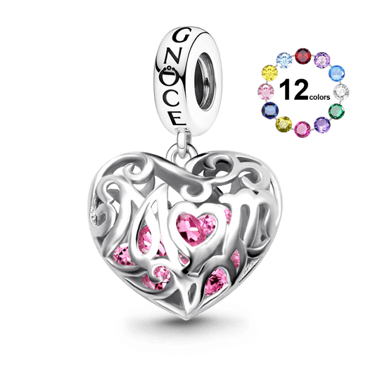 Gnoce Love Mom Heart Hollow-out Birthstone Pendant Dangle Charm_1