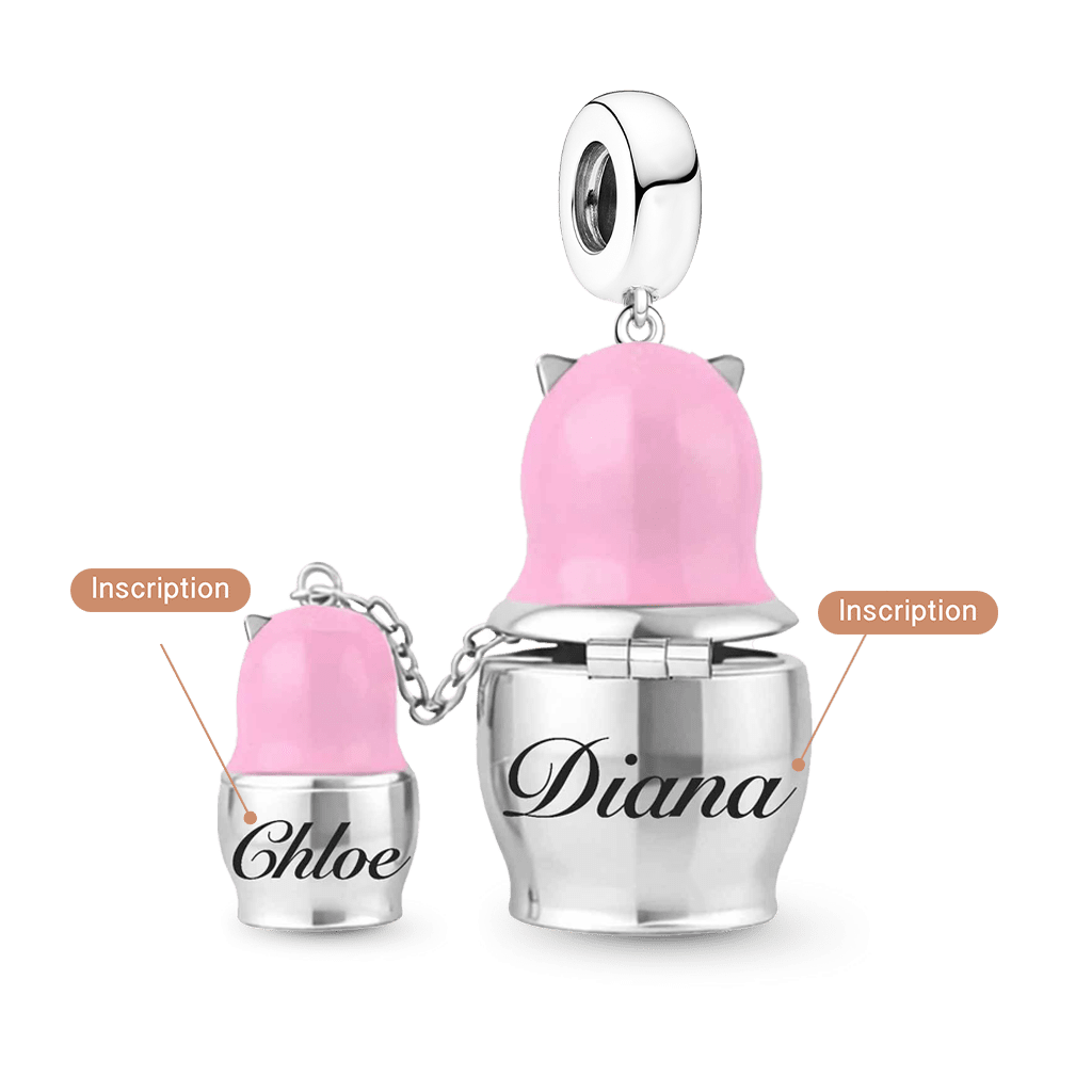 Gnoce Mother & Child Matryoshka Engravable Pendant Dangle Charm_7