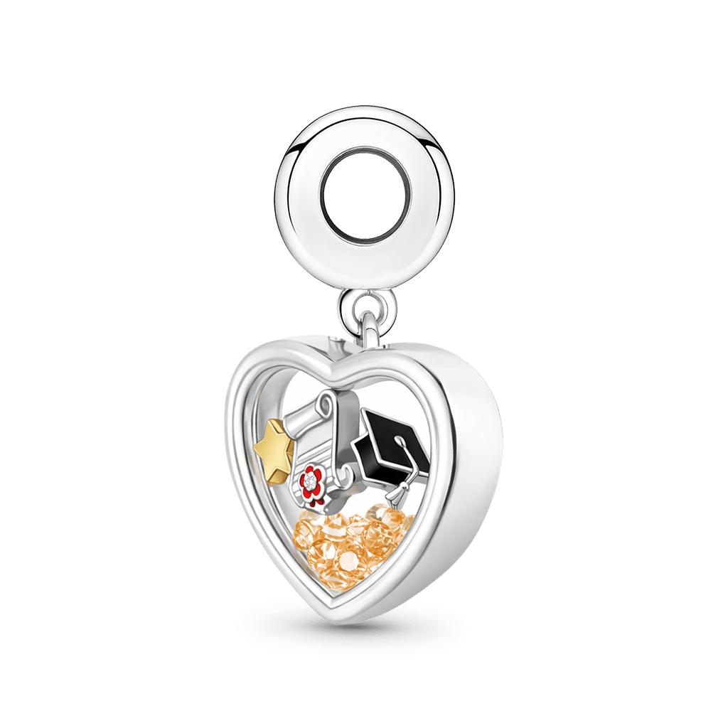 Gnoce Floating Cap, Diploma & Gold Star Heart Graduation Personlized Pendant Dangle Charm_5