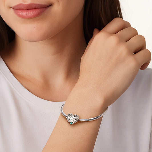 Gnoce Mother's Day Carnation Engravable Heart Birthstone Charm_2