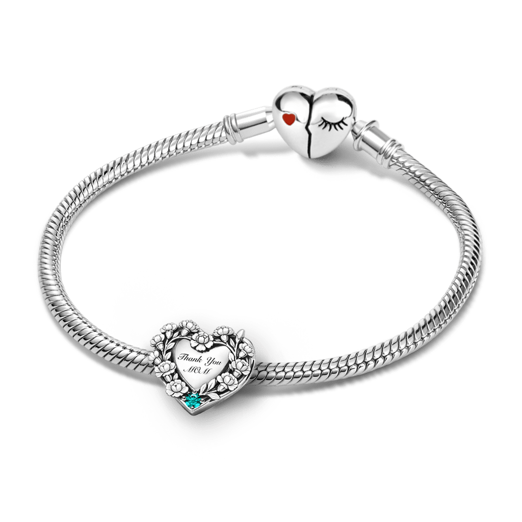 Gnoce Mother's Day Carnation Engravable Heart Birthstone Charm_3