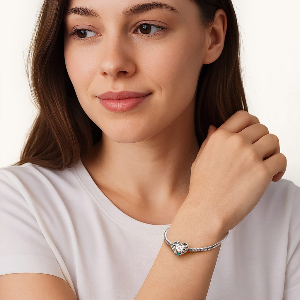 Gnoce Mother's Day Carnation Engravable Heart Birthstone Charm_4