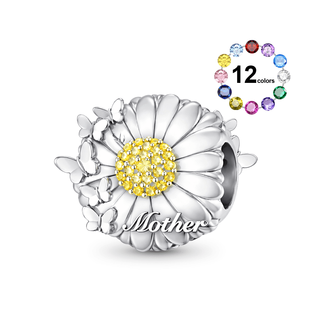 Gnoce Mother's Day Daisy Butterfly Birthstone Charm_1