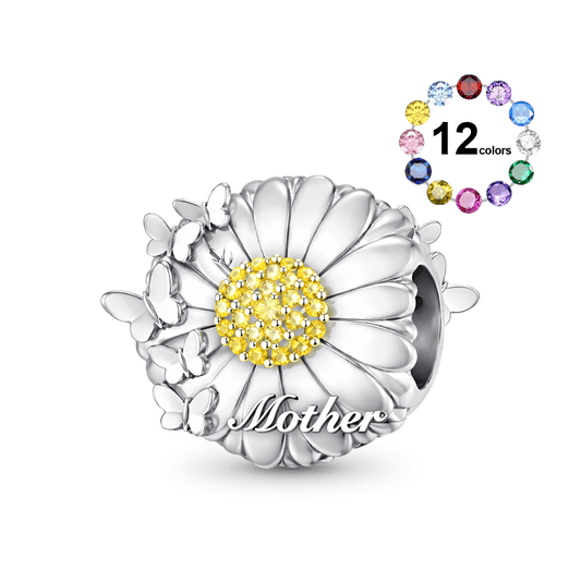 Gnoce Mother's Day Daisy Butterfly Birthstone Charm_1