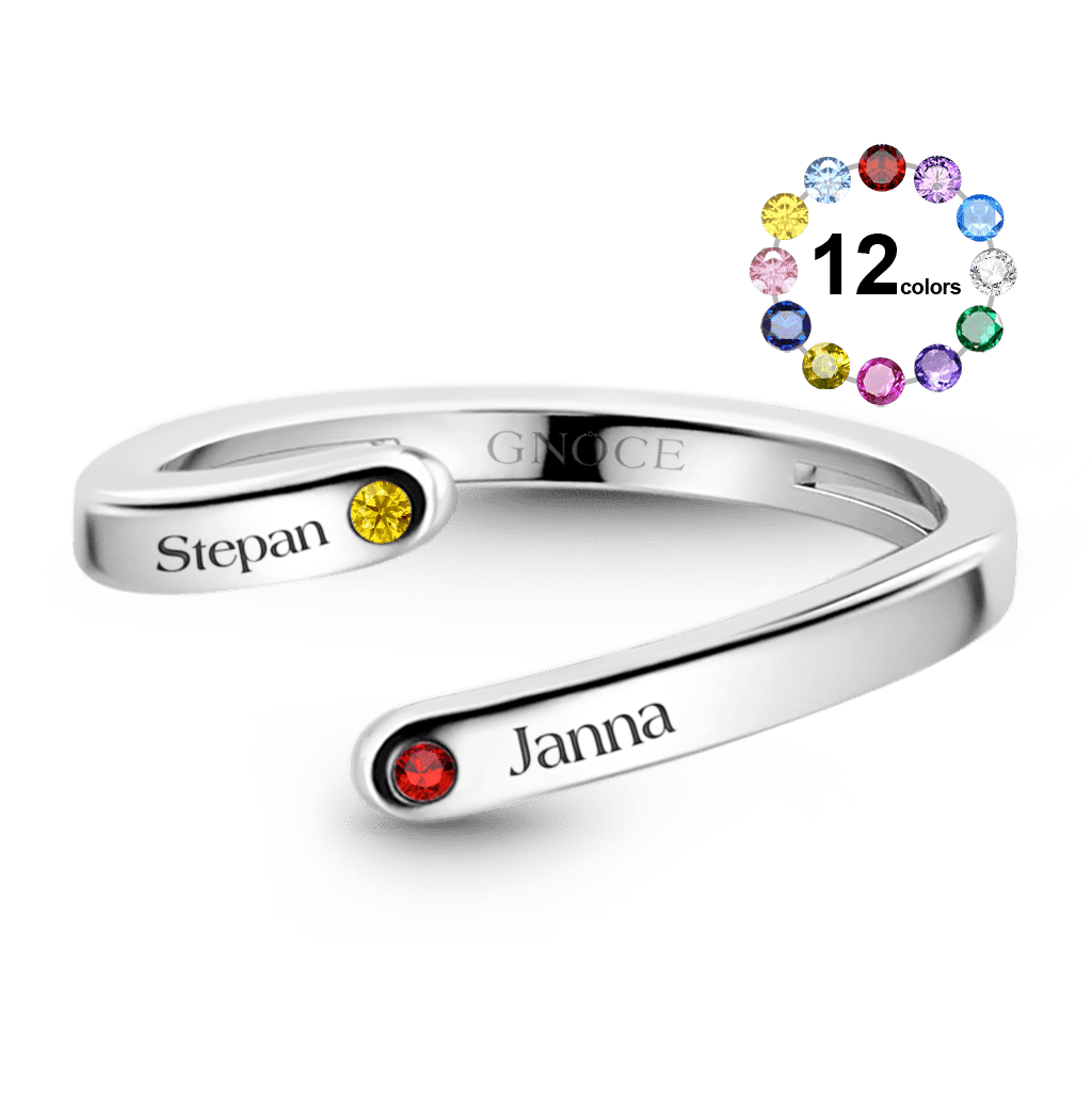 Gnoce Personalized Birthstone Ring with 2 Engravable Names_1
