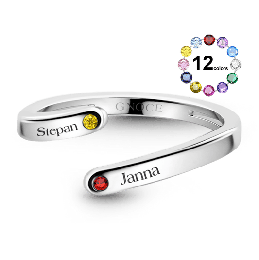 Gnoce Personalized Birthstone Ring with 2 Engravable Names_1