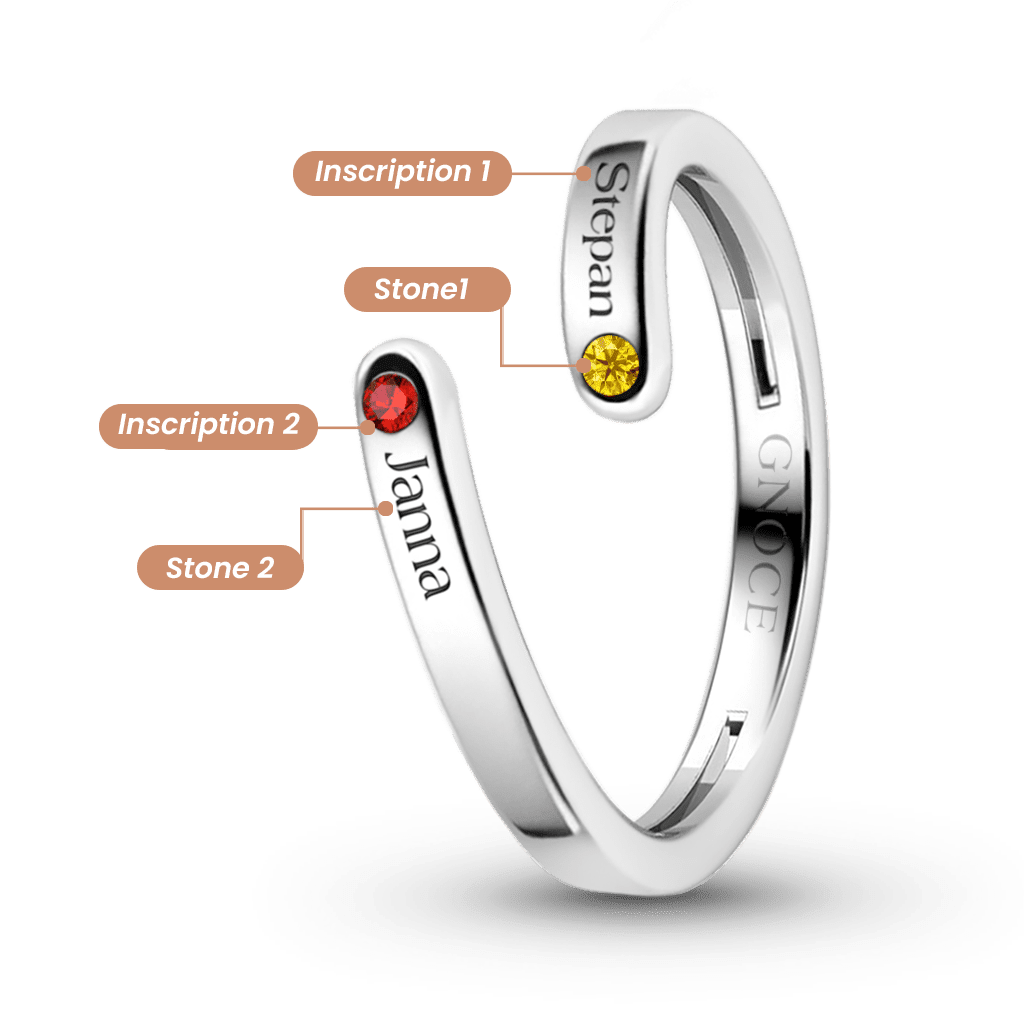 Gnoce Personalized Birthstone Ring with 2 Engravable Names_3