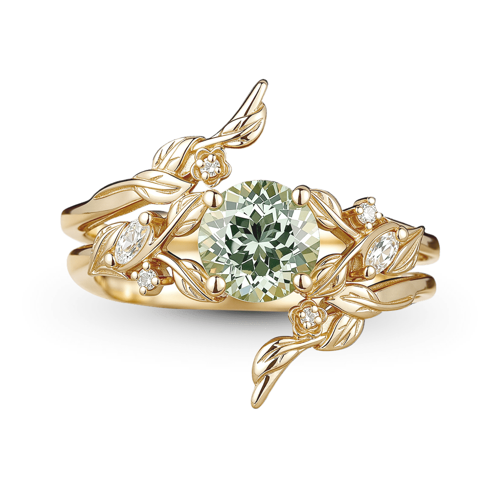 Gnoce Nature-Inspired Leaf & Floral Round-cut Engagement Ring Set_1